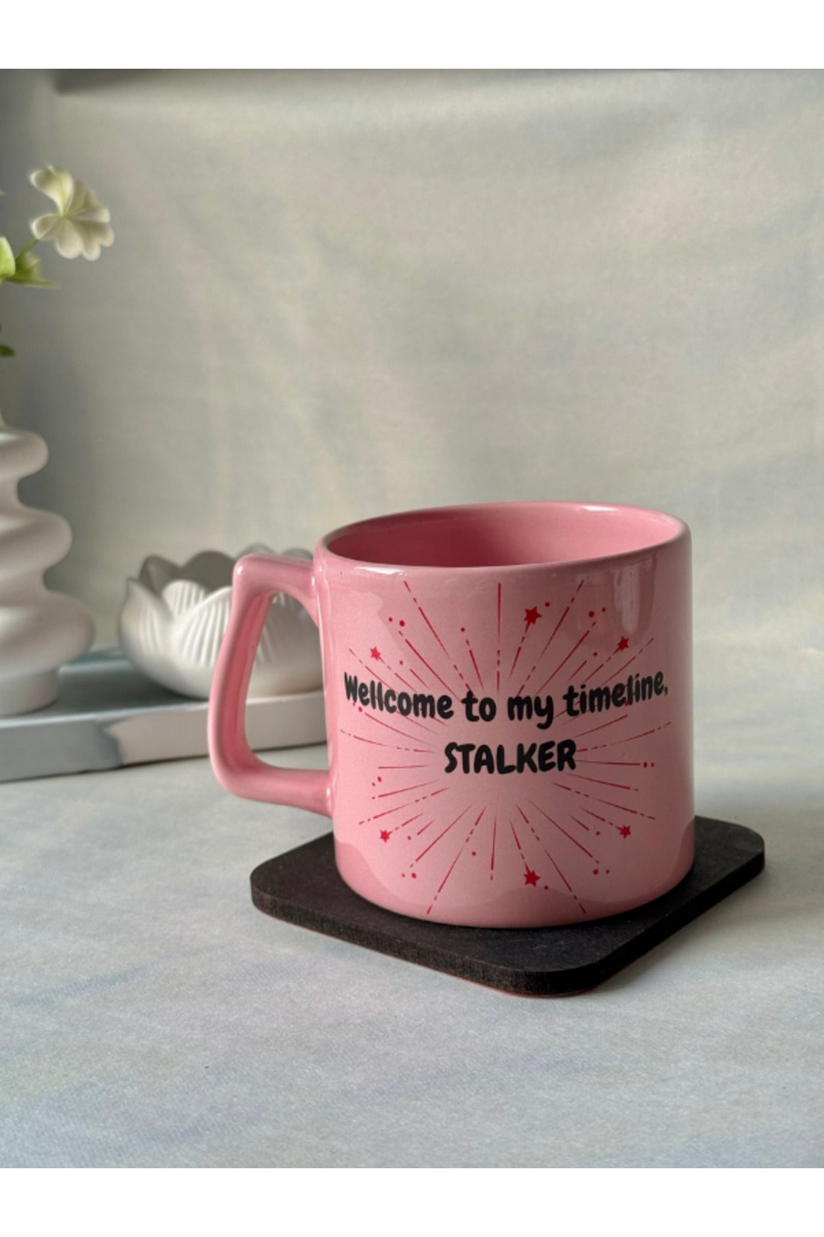 Göreni Güldüren Pembe Kupa – Stalker Yazılı Eğlenceli Bardak 🎁