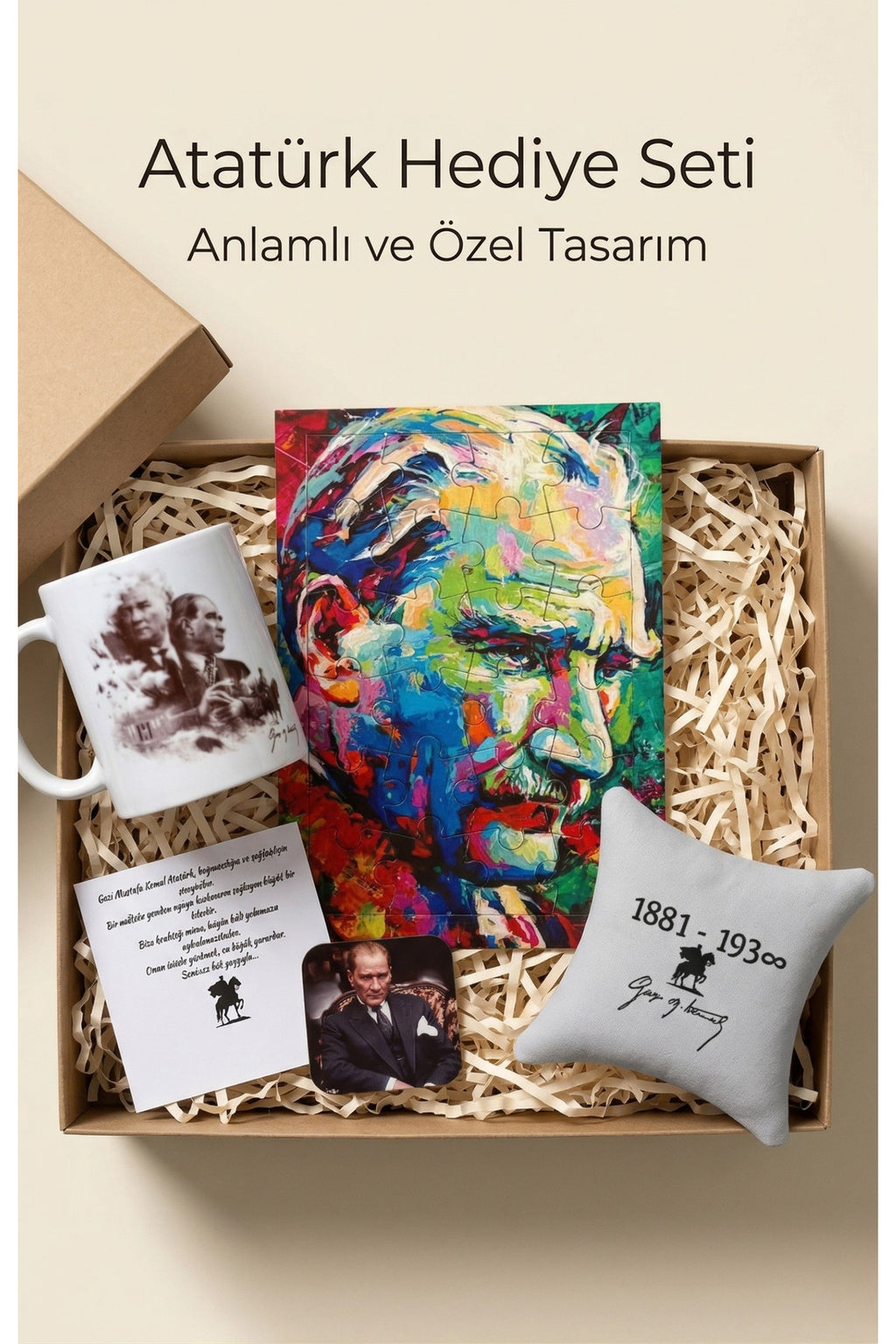 Atatürk Temalı Hediye Kutusu- 23 Nisan Hediyesi Puzzle,Kupa,Magnet,Bardak Altlığı