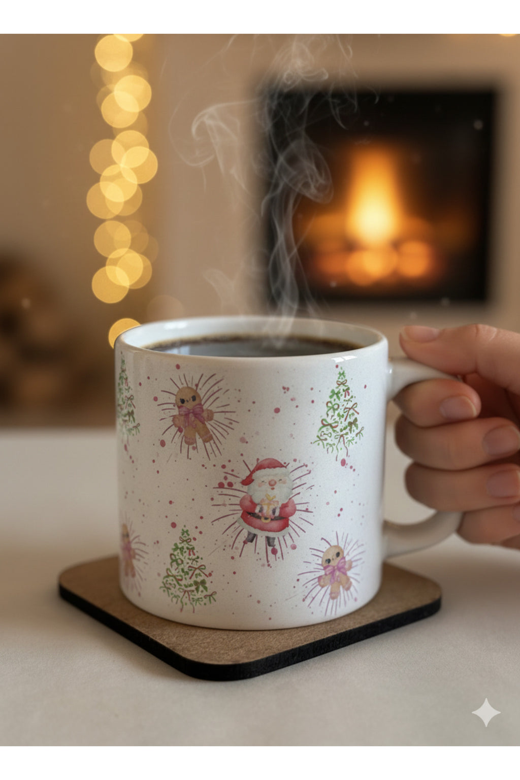 Yılbaşı Ruhunu Taşıyan Kupa – Kurabiye & Çam Ağacı Desenli Şık Hediye 🎄☕