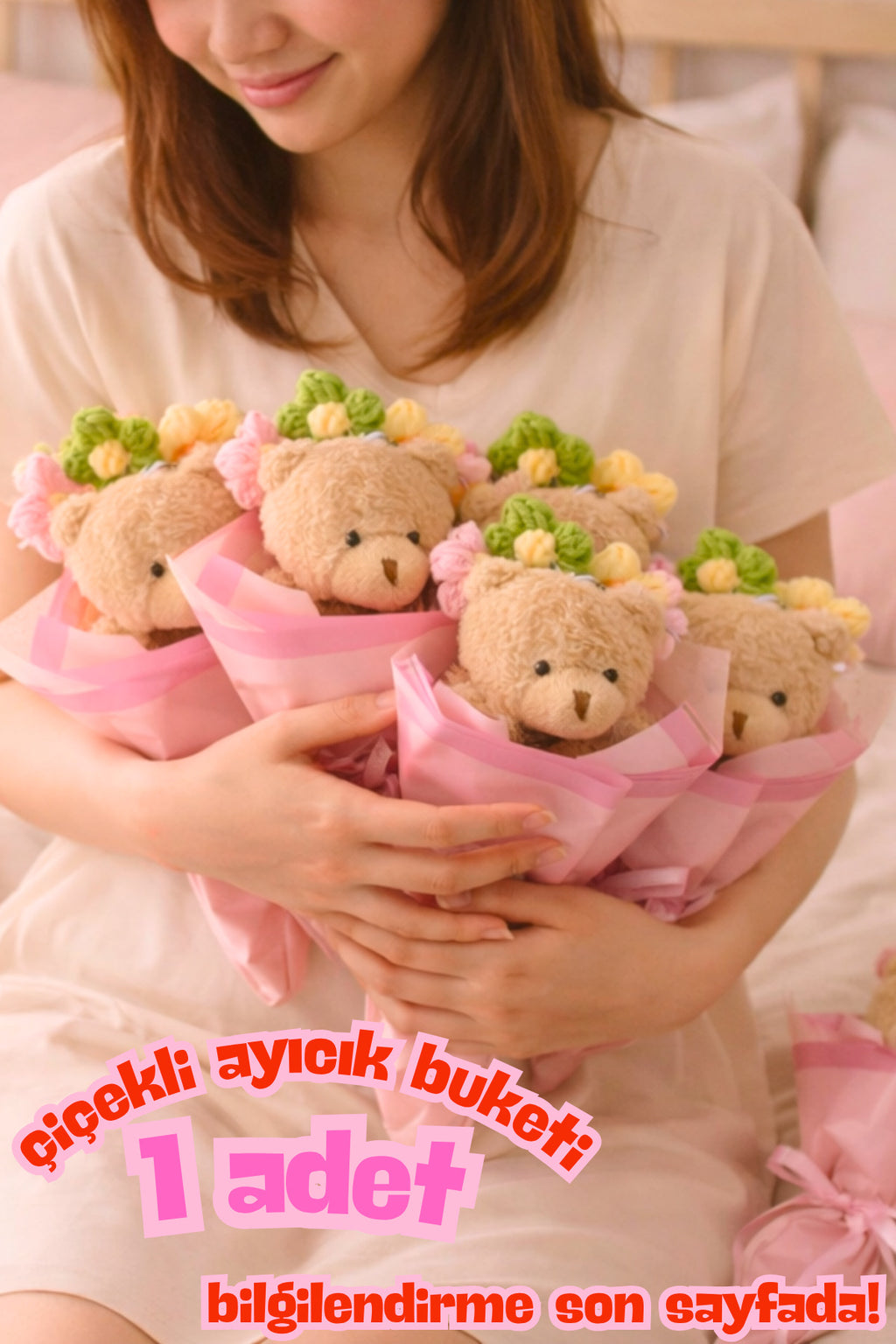 Açınca Kalbini Eriten Mini Buket – Ayıcıklı & Solmayan Çiçek Hediye 🎁