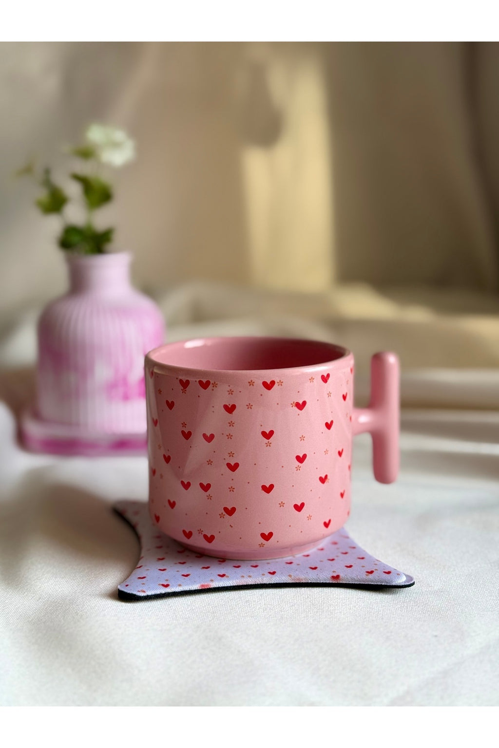 Pembe Kalpli Kupa Bardak -Sevgiliye Arkadaşa Doğum Günü Hediyesi