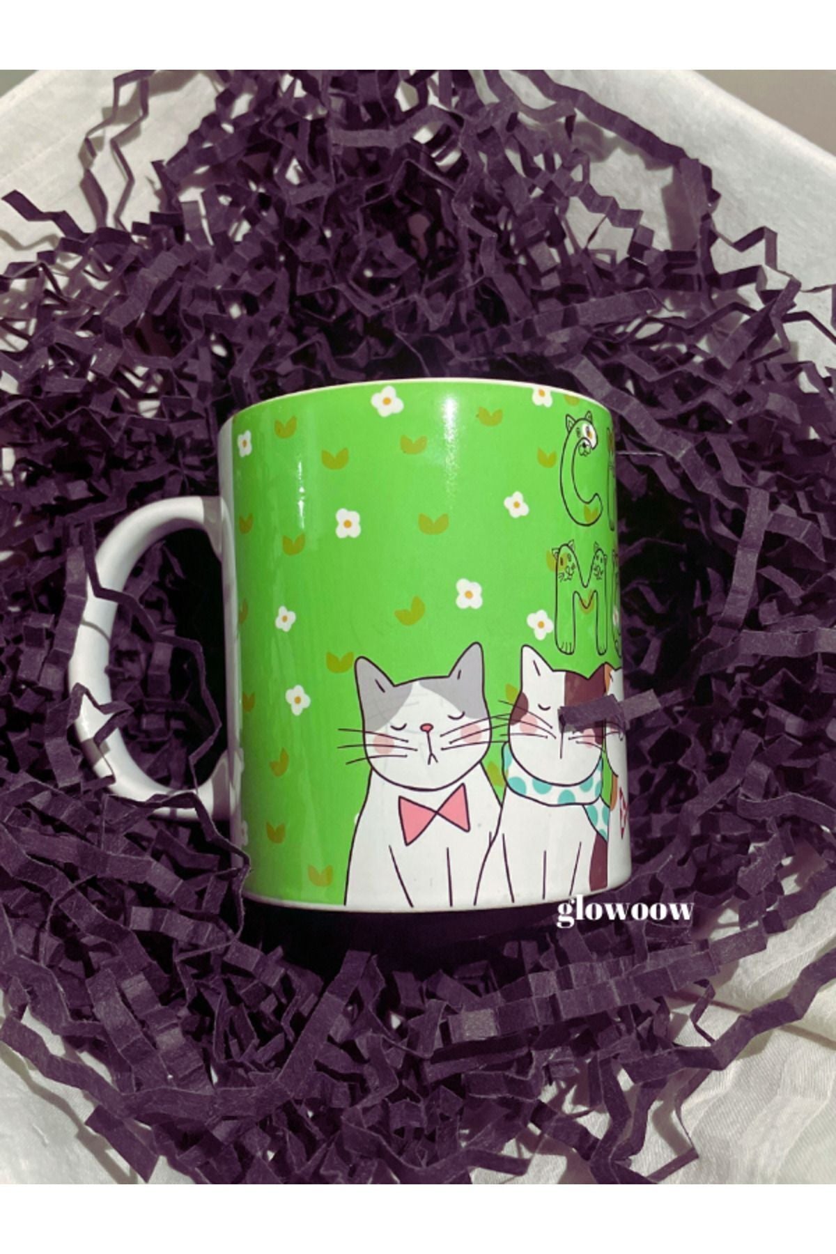 Kedi Annesi, Kedi Kupası, Kedili Kupa, Yeşil Kupa, Kahve Kupası, Kedi Anneleri, Özel Tasarım Kupa