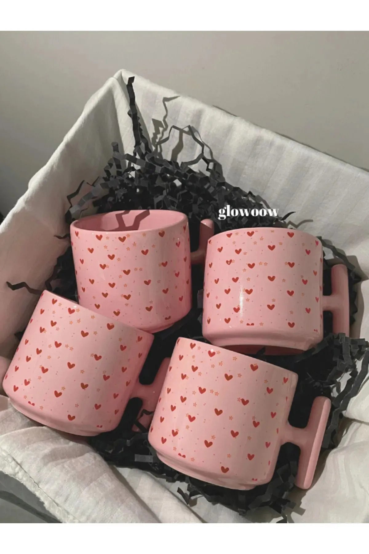 Pembe Kalpli Kupa Seti – Hediye Seti | Çeyiz ve Özel Günler İçin Şık Tasarım