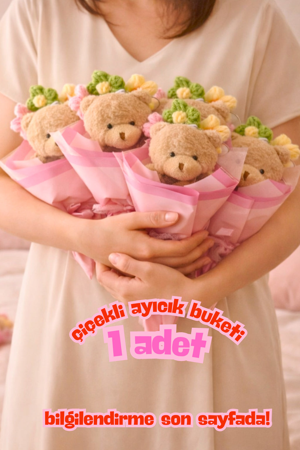 Açınca Kalbini Eriten Mini Buket – Ayıcıklı & Solmayan Çiçek Hediye 🎁