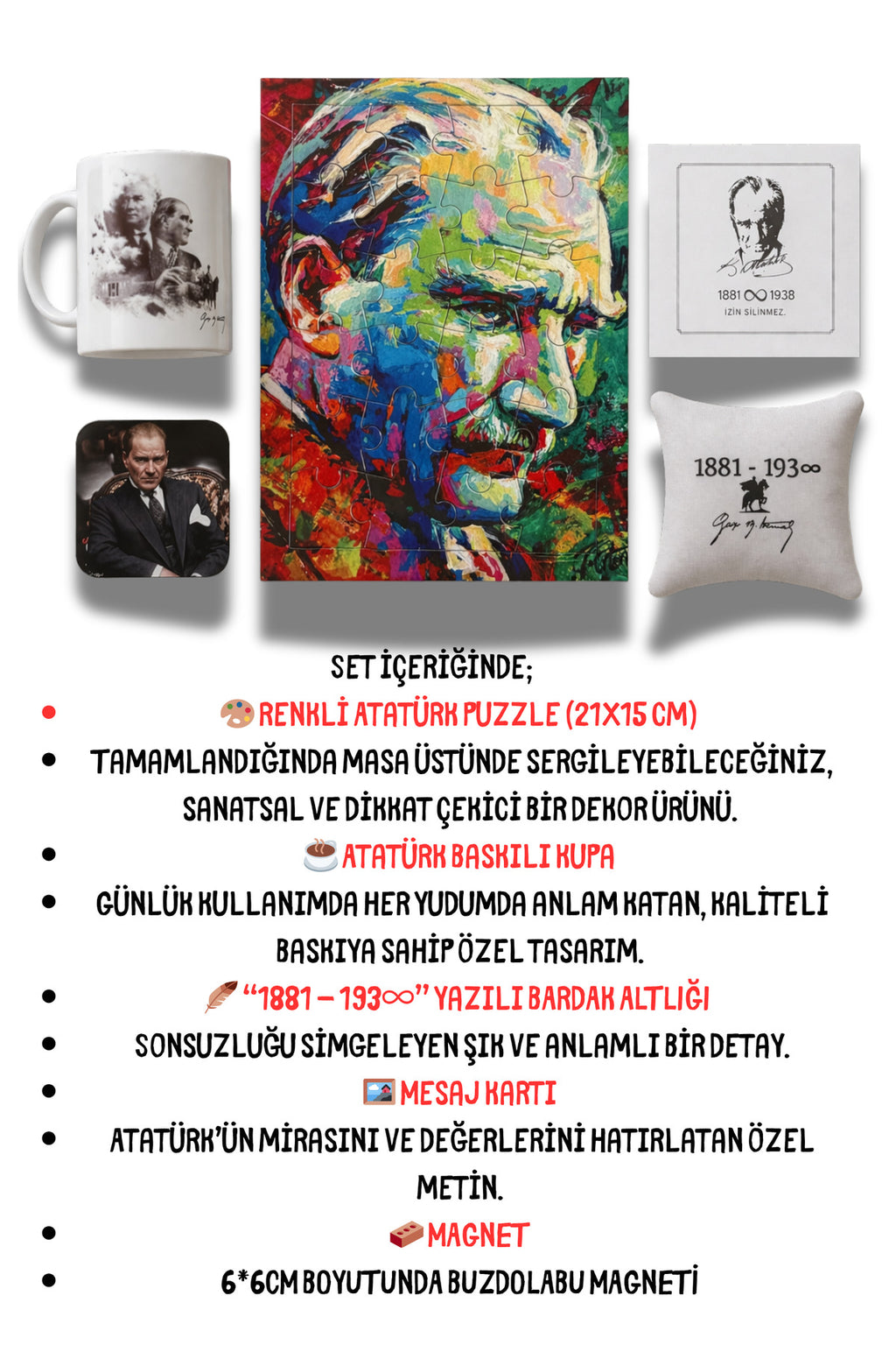 Atatürk Temalı Hediye Kutusu- 23 Nisan Hediyesi Puzzle,Kupa,Magnet,Bardak Altlığı