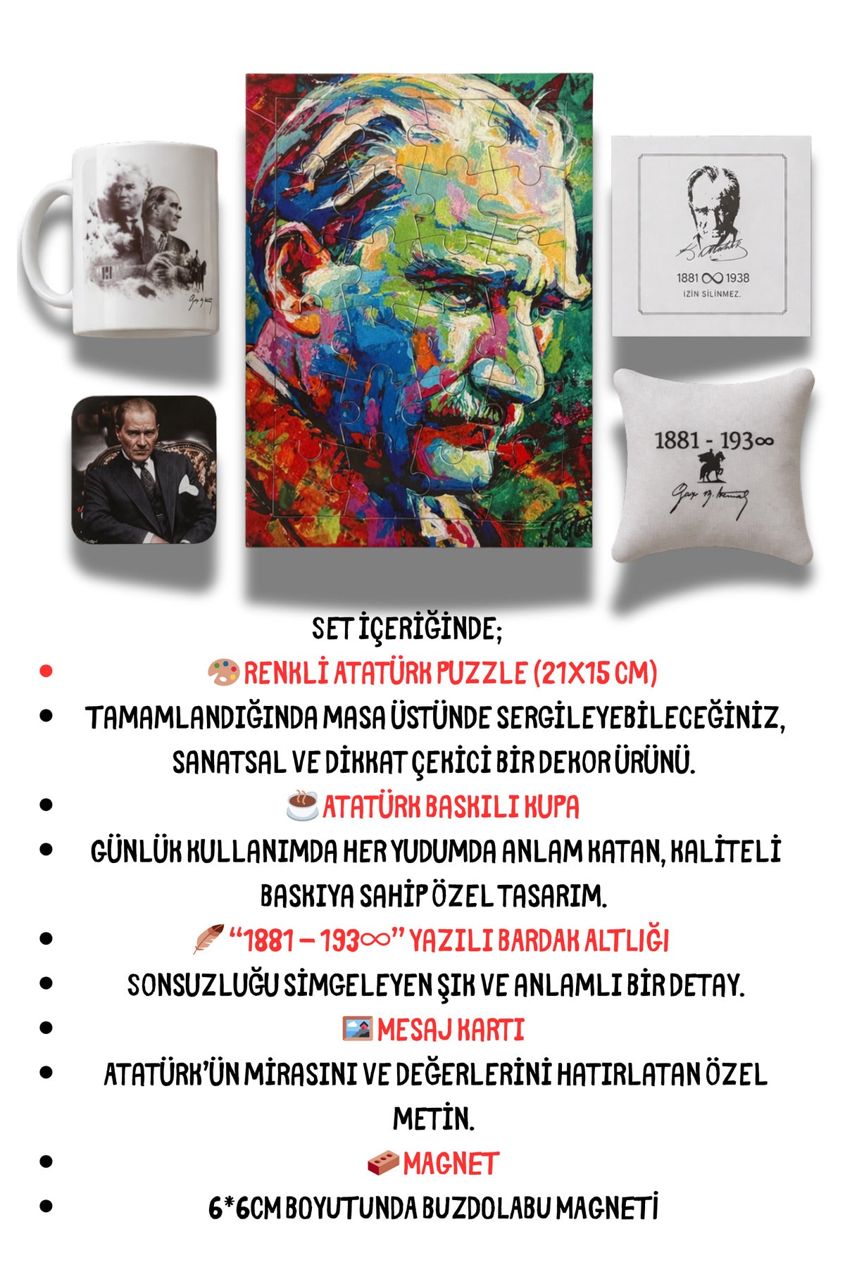 Atatürk Temalı Hediye Kutusu- 23 Nisan Hediyesi Puzzle,Kupa,Magnet,Bardak Altlığı