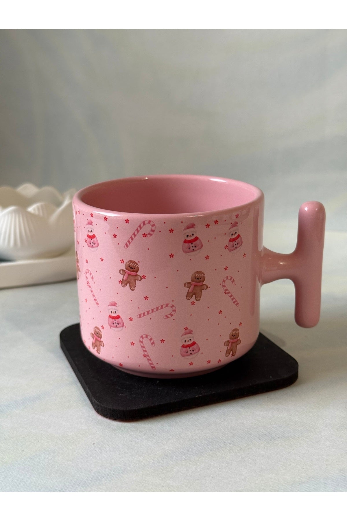 Pembe Kupa Bardak - Yılbaşı Ağacı, Kardan Adam, Kurabiye Desenli, Yeni Yıl Ve Özel Günler Için