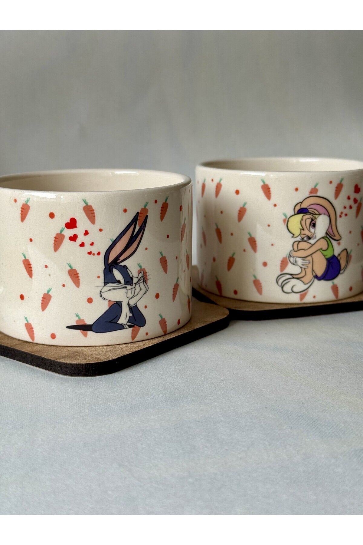 Bugs Bunny 2'li Hediye Kupa Seti - Doğum Günü, Arkadaşa , Sevgiliye Hediye Sevgililer Günü Özel