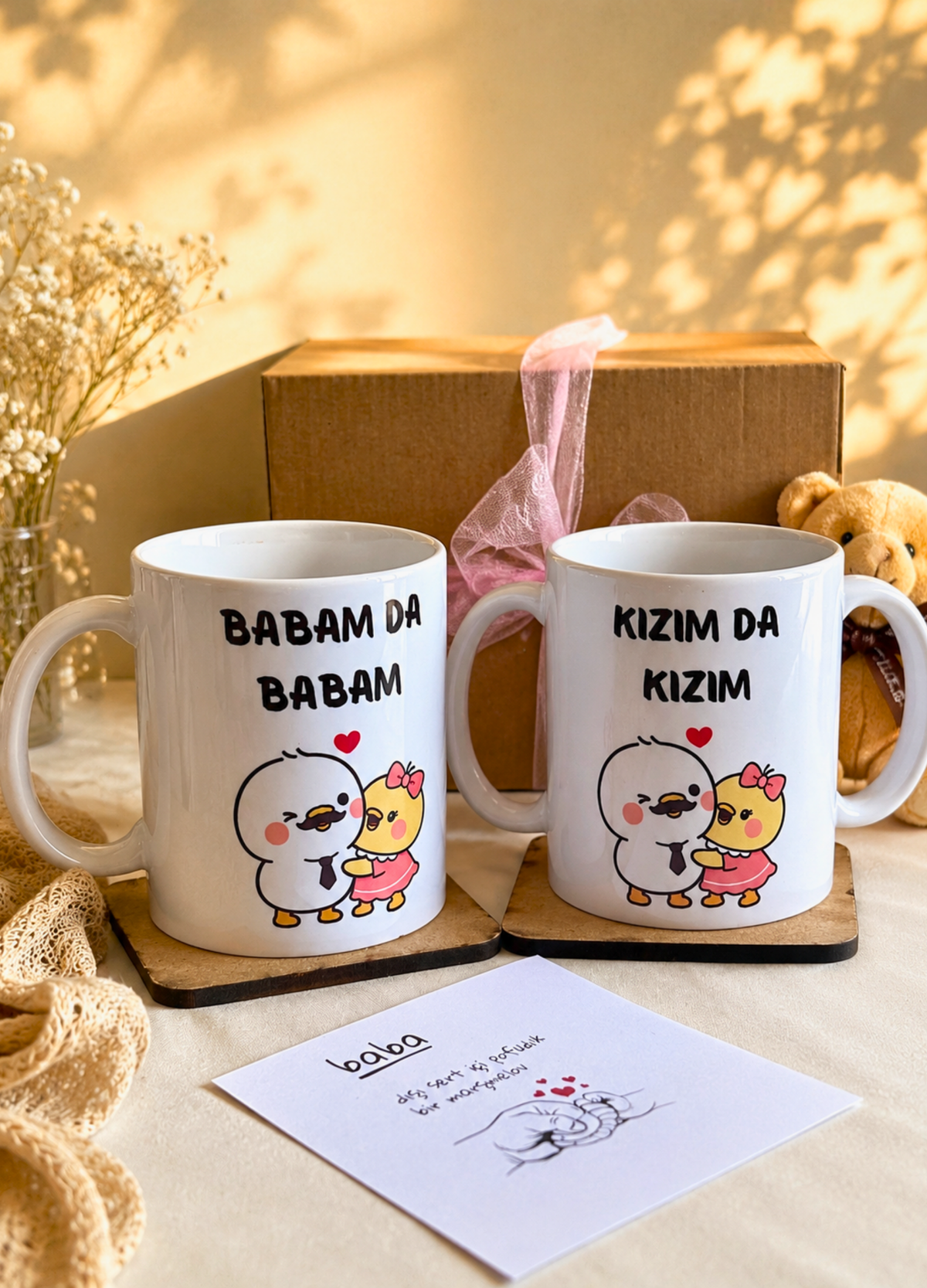 Baba Kız Kombin Kupa Bardak Seti - Babalar Günü Özel Hediyesi Kızından Babaya Hediye