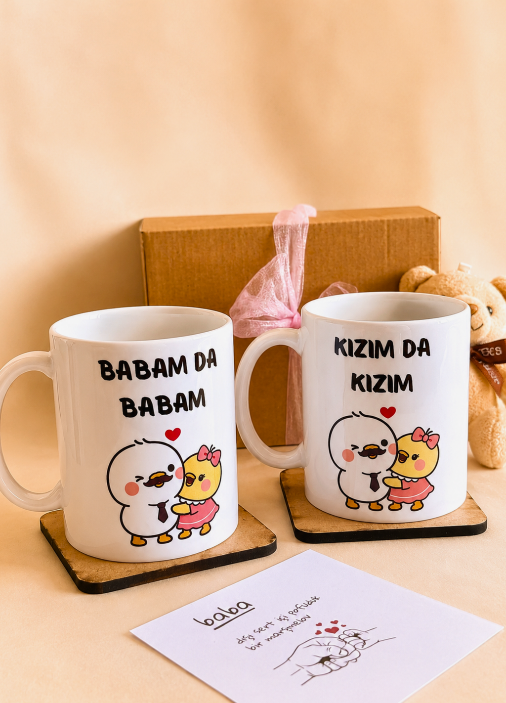 Baba Kız Kombin Kupa Bardak Seti - Babalar Günü Özel Hediyesi Kızından Babaya Hediye