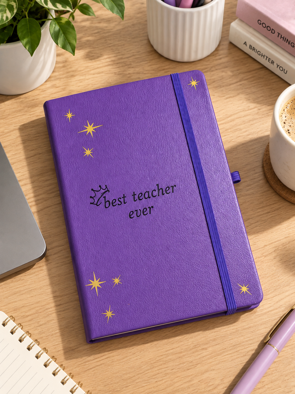 Best Teacher Ever Yazılı Öğretmen Defteri 👑 | Mor Kapaklı Lastikli Not Defteri 📚🎁 Öğretmene Hediye