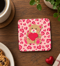 Love Ayıcık Bardak Altlığı 🧸❤️ | Pembe Kalpli Dekoratif Ev/Mutfak Ürünü
