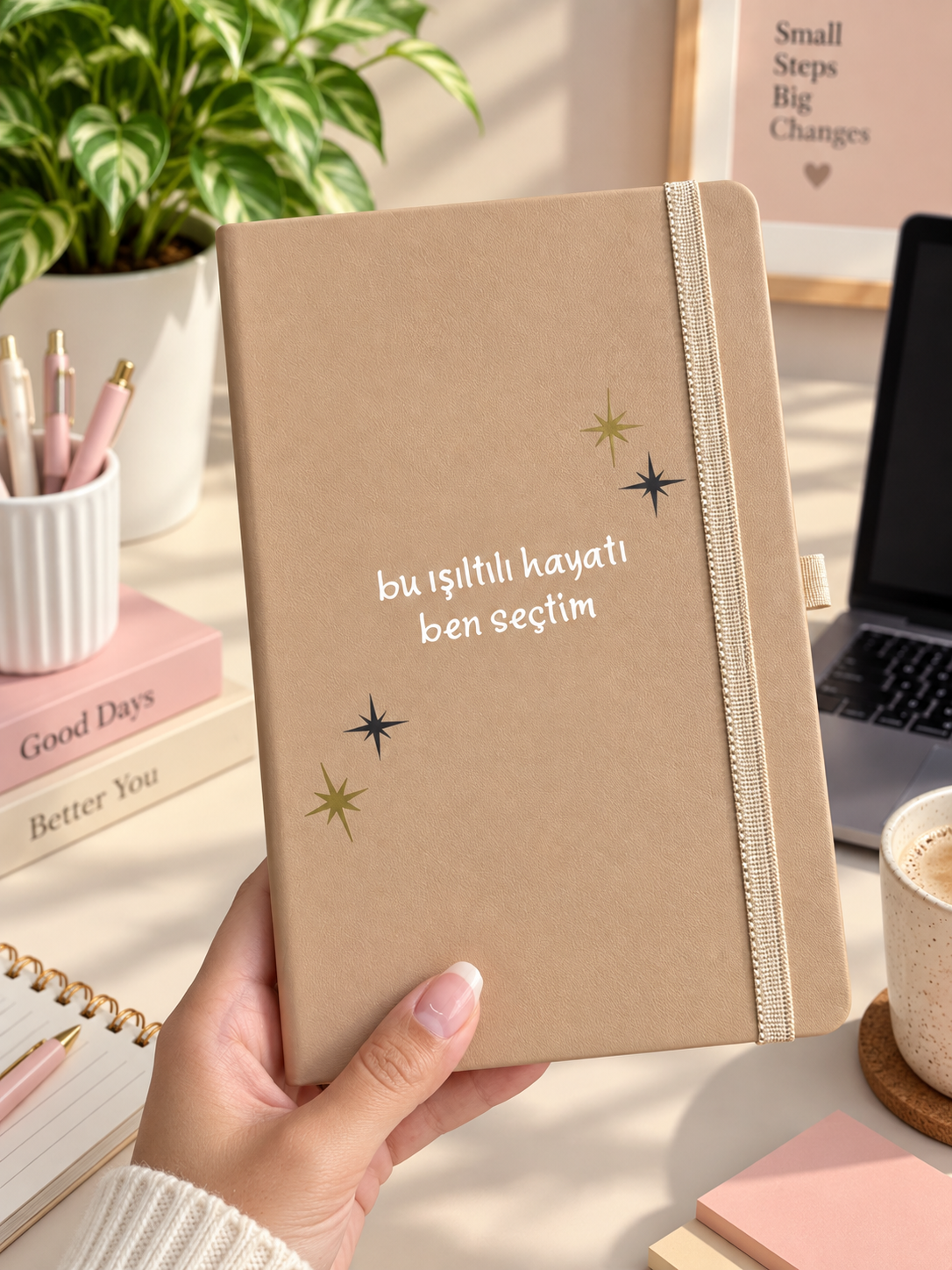 Bu Işıltılı Hayatı Ben Seçtim Termo Deri Defter 🤎 Lastikli Çizgili Not Defteri | Şık Ajanda & Hediye 🎁