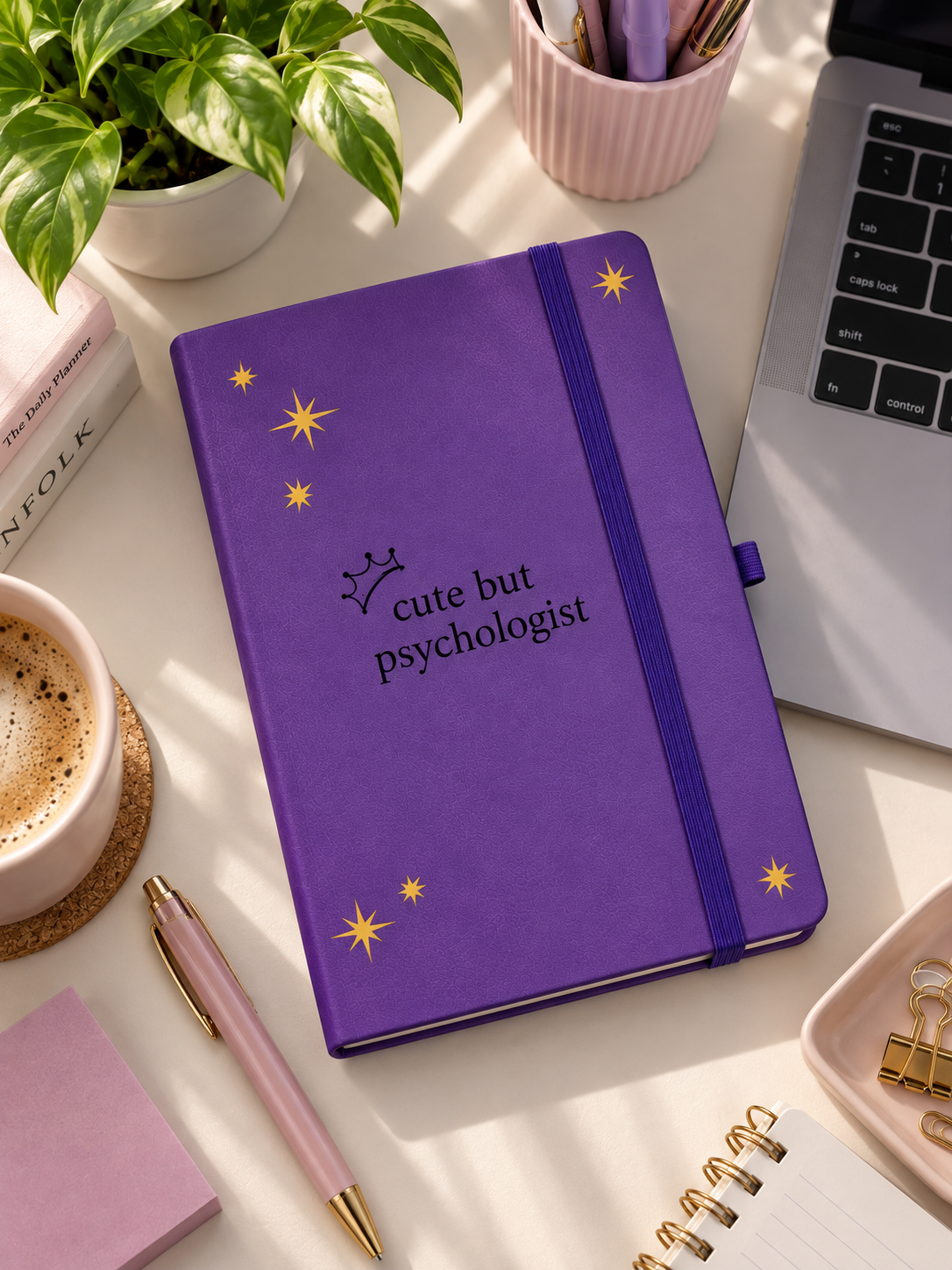 Cute But Psychologist Mor Termo Deri Defter 💜 Psikologlara Özel Lastikli Çizgili Not Defteri | Psikoloğa Hediye 🎁✨