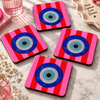 4'lü Nazar Boncuklu Pop Art Bardak Altlığı Seti 10x10 cm – 5 mm MDF Ahşap Kare Dekoratif Kupa Altlığı