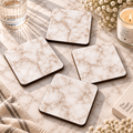 4'lü Krem Mermer Desenli Bardak Altlığı Seti 10x10 cm – 5 mm MDF Ahşap Kare Dekoratif Kupa Altlığı