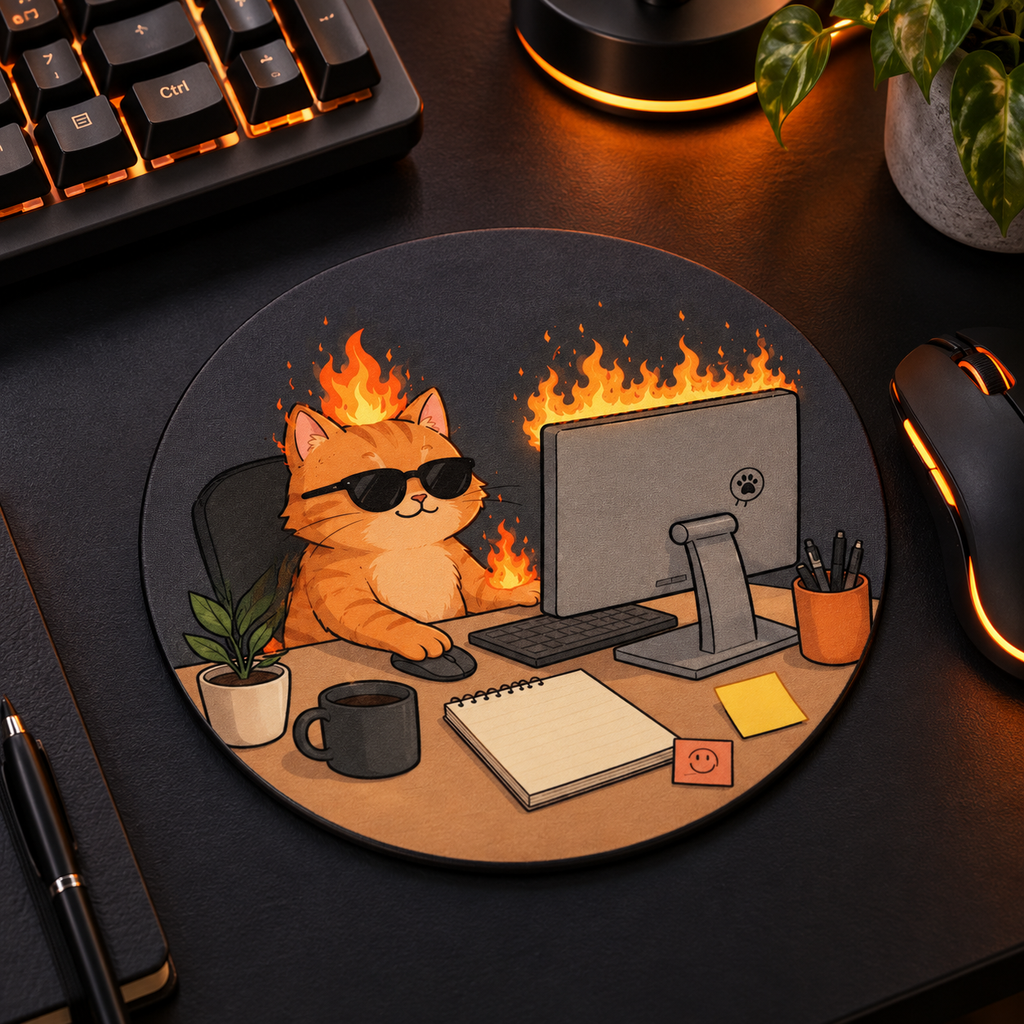 Turuncu Kedi Temalı Yuvarlak Mouse Pad 19,5 cm | GLOWOOW