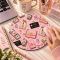 Para Temalı Pembe Yuvarlak Mouse Pad 19,5 cm | GLOWOOW