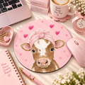İnek Temalı Pembe Yuvarlak Mouse Pad 19,5 cm | GLOWOOW