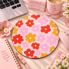 Retro Çiçek Desenli Pembe Yuvarlak Mouse Pad 19,5 cm | GLOWOOW