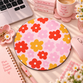 Retro Çiçek Desenli Pembe Yuvarlak Mouse Pad 19,5 cm | GLOWOOW