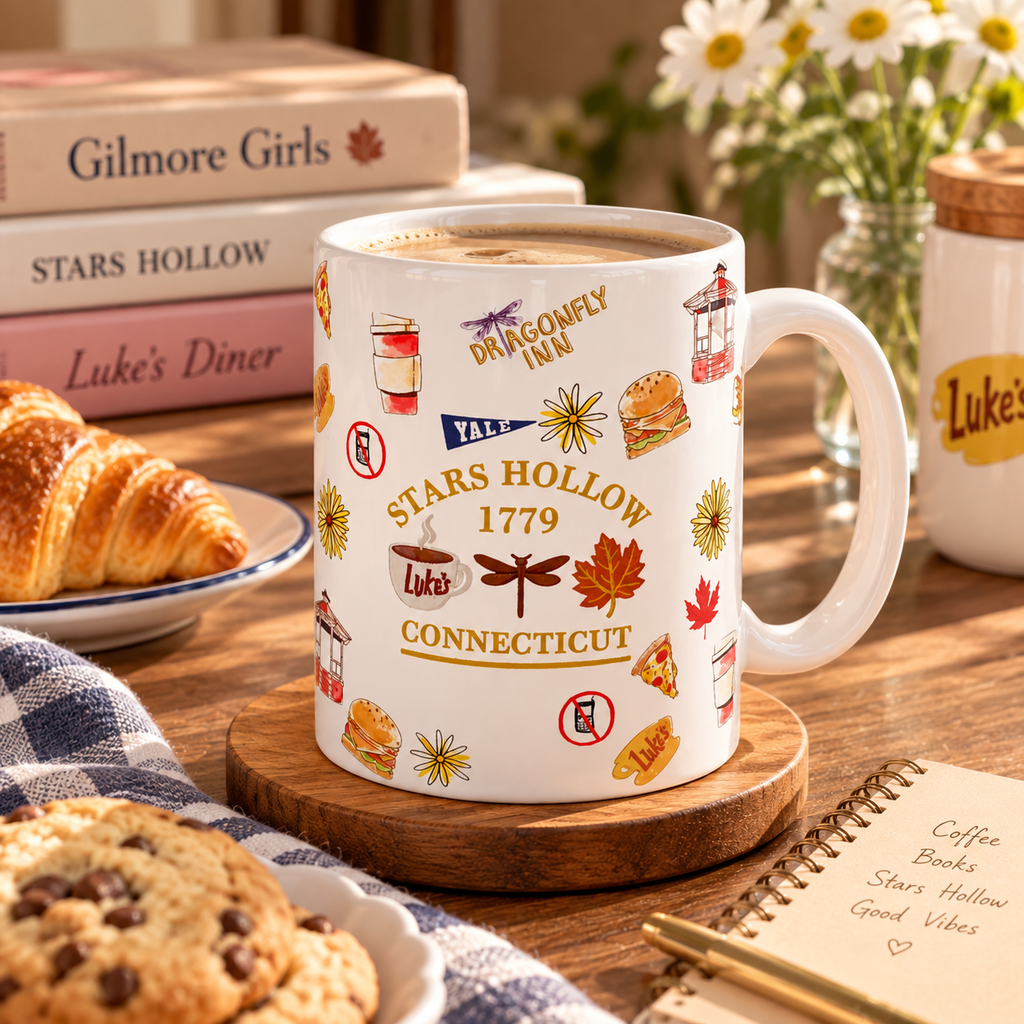 Gilmore Girls Stars Hollow Kupa Bardak | Dragonfly Inn Yale Luke’s Temalı Seramik Kupa
