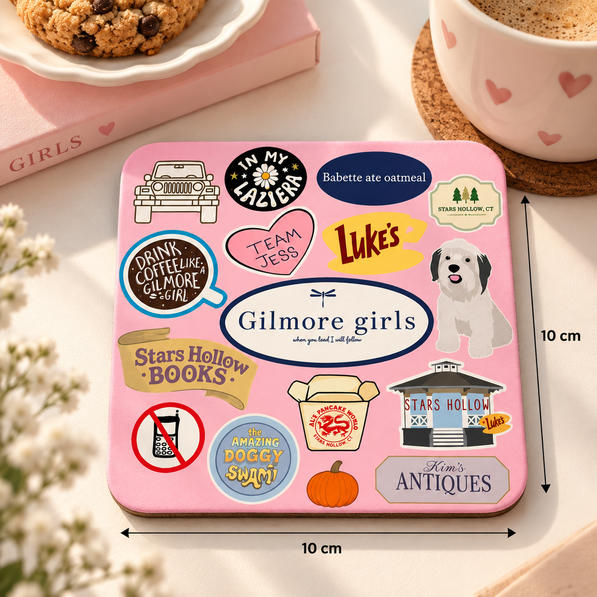 Gilmore Girls Kare Bardak Altlığı 10x10 cm | Stars Hollow Temalı Kupa Altlığı