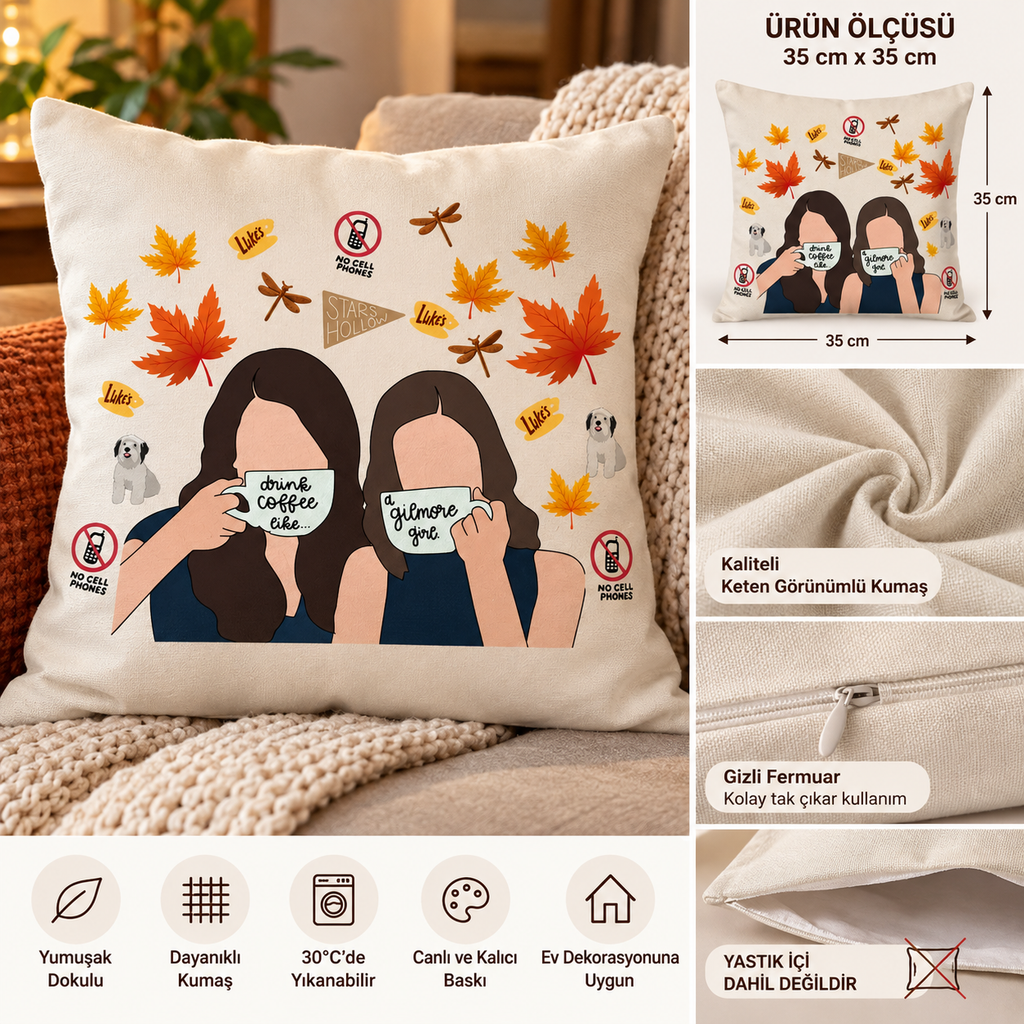 Gilmore Girls Yastık Kılıfı 35x35 cm | Stars Hollow Sonbahar Temalı Kırlent Kılıfı