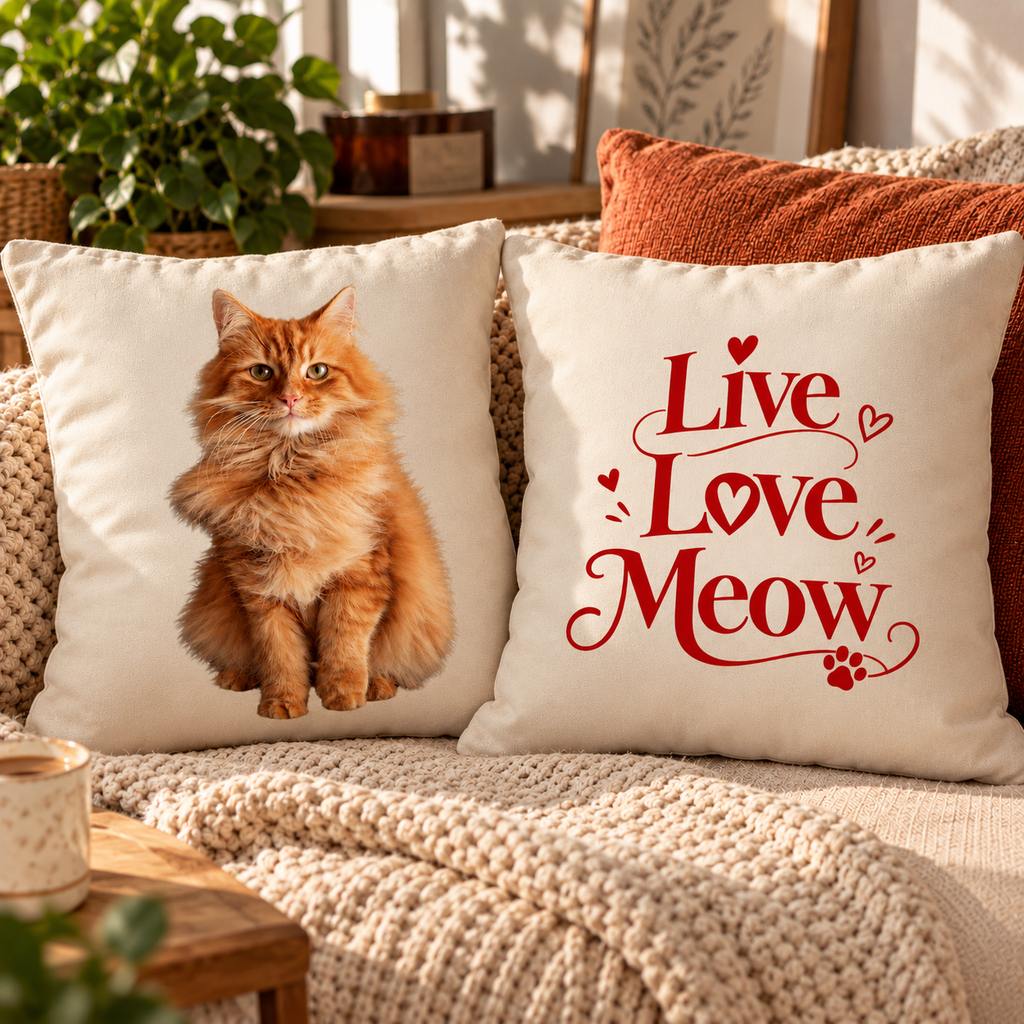 Kişiye Özel Kedi Fotoğraflı 2'li Yastık Kılıfı Seti 35x35 cm | Kedi Severlere Özel Hediye