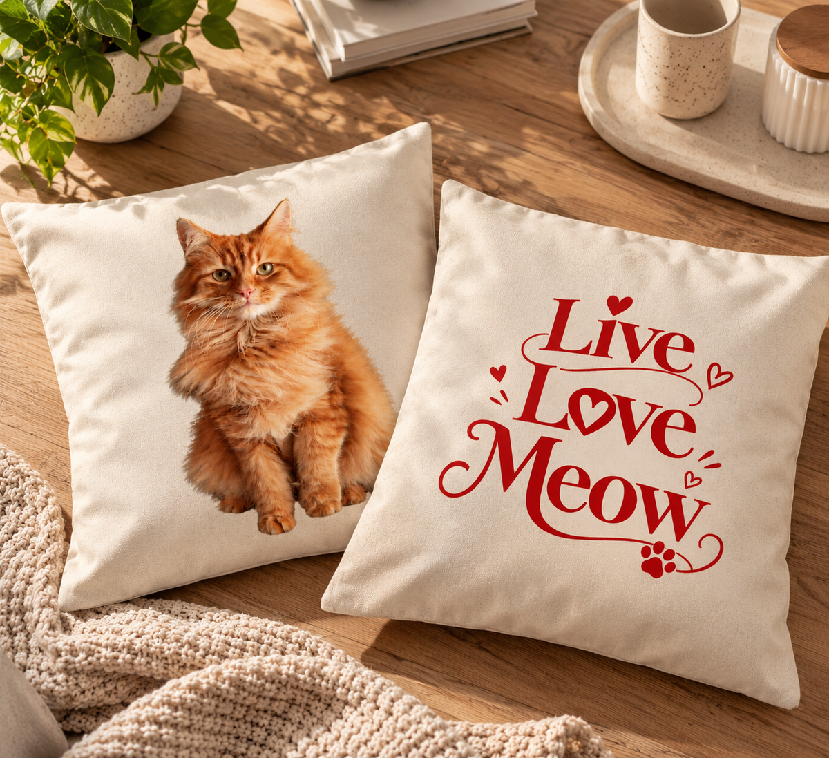 Kişiye Özel Kedi Fotoğraflı 2'li Yastık Kılıfı Seti 35x35 cm | Kedi Severlere Özel Hediye
