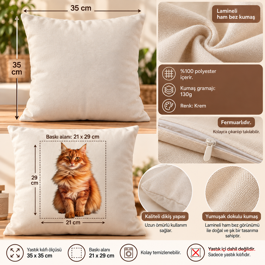 Kişiye Özel Kedi Fotoğraflı 2'li Yastık Kılıfı Seti 35x35 cm | Kedi Severlere Özel Hediye
