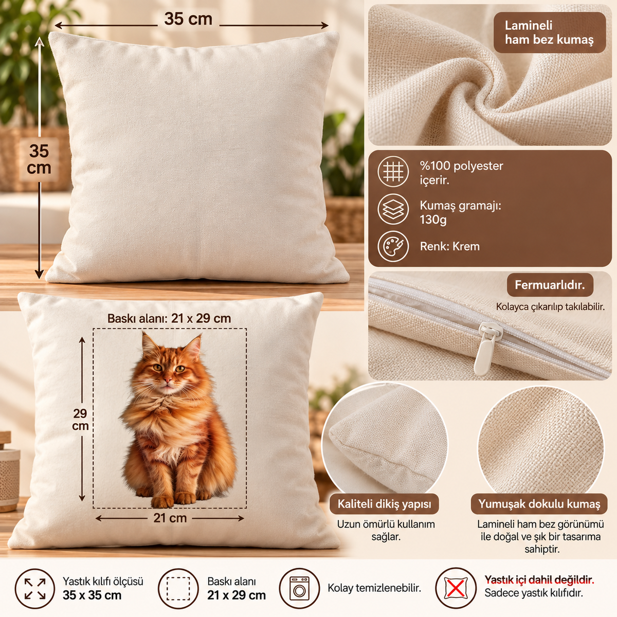 Kişiye Özel Kedi Fotoğraflı 2'li Yastık Kılıfı Seti 35x35 cm | Kedi Severlere Özel Hediye