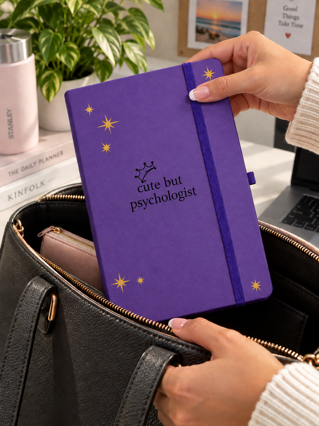 Cute But Psychologist Mor Termo Deri Defter 💜 Psikologlara Özel Lastikli Çizgili Not Defteri | Psikoloğa Hediye 🎁✨