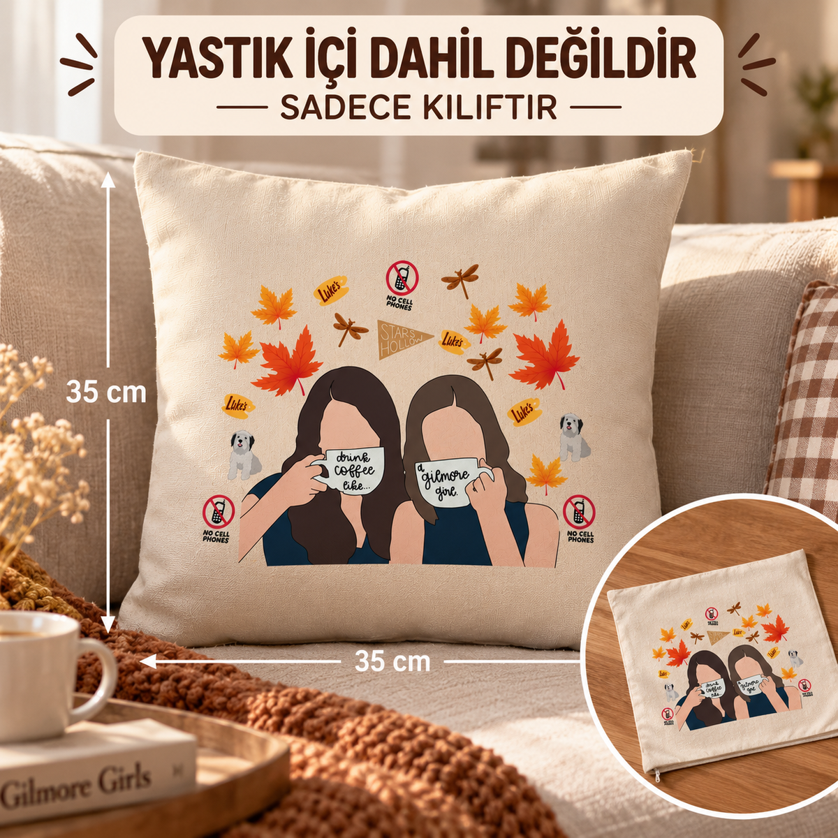 Gilmore Girls Yastık Kılıfı 35x35 cm | Stars Hollow Sonbahar Temalı Kırlent Kılıfı